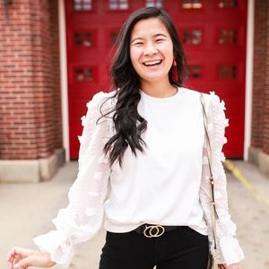 White blouse with sheer sleeves